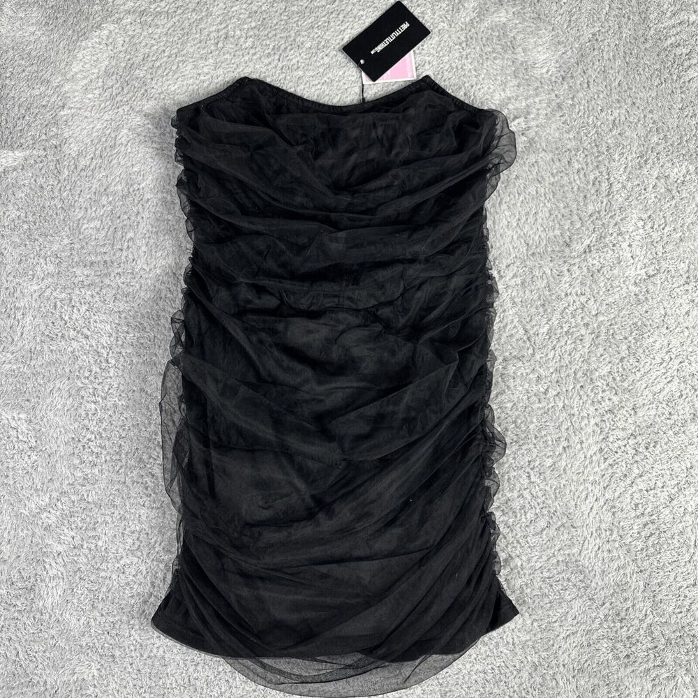 Pretty Little Thing Women's Gothic Fairy Mesh Ruched Bodycon Dress 16 Black